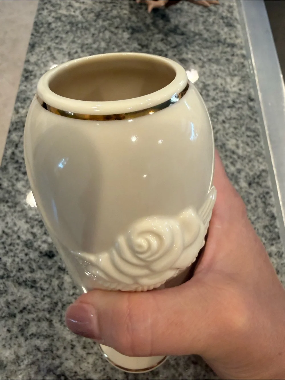 Cream Floral Relief Ceramic Vase with Gold Trim Lenox